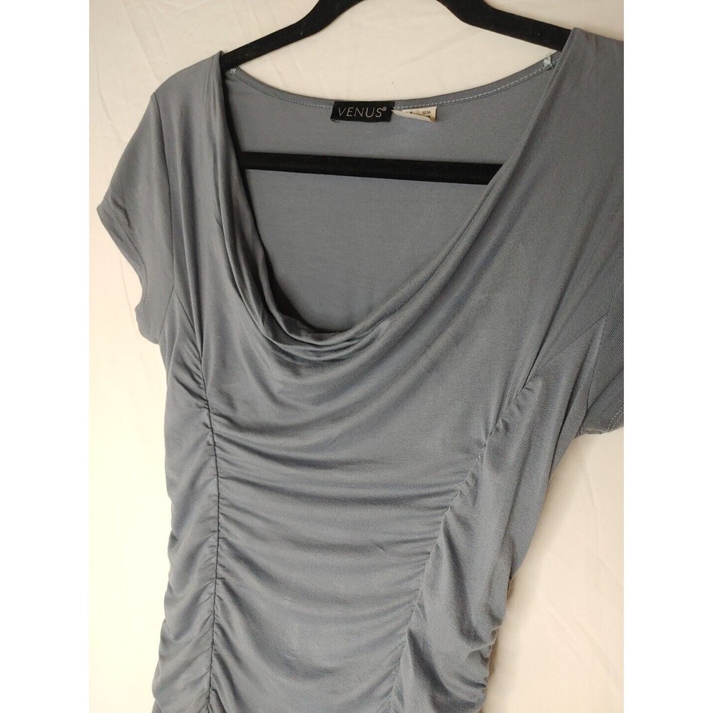 VENUE Grey Ruched Scoop Neck Dress, Sz XS Comfort Knee Length Dress - Picture 2 of 8